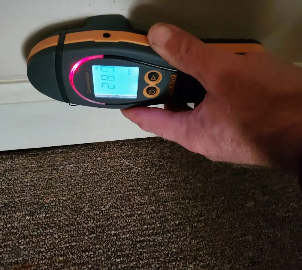 Moisture detection at baseboard during Burst Pipe Cleanup in Lima